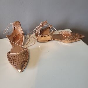 Ted Baker Cerez Rose Gold Metallic Lace Up Flats, GUC, Size 37